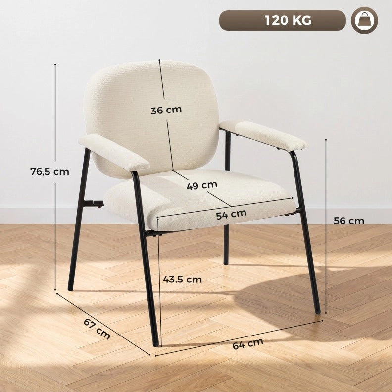 Set di 2 Poltrone Moderne in Chenille Crema con Struttura in Metallo Nero