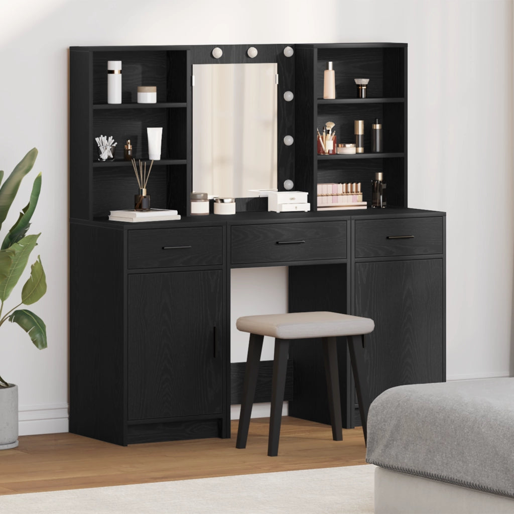 Set da Toeletta 3 Pezzi  in Legno Ingengerizzato Nero