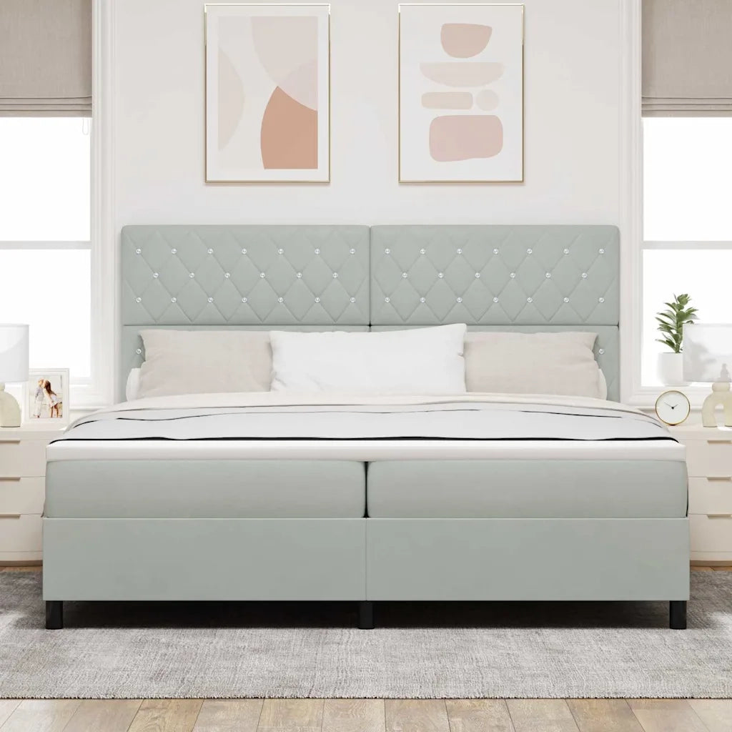 Letto a Sorgente LED Grigio chiaro 200 x 200 cm Tessuto