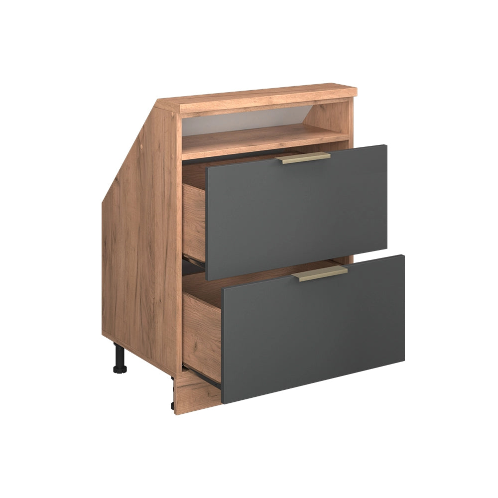 Mobile sottotetto Rion Antracite-oro/Rovere dorato 60 x 83.8 cm con 2 cassetti Vicco