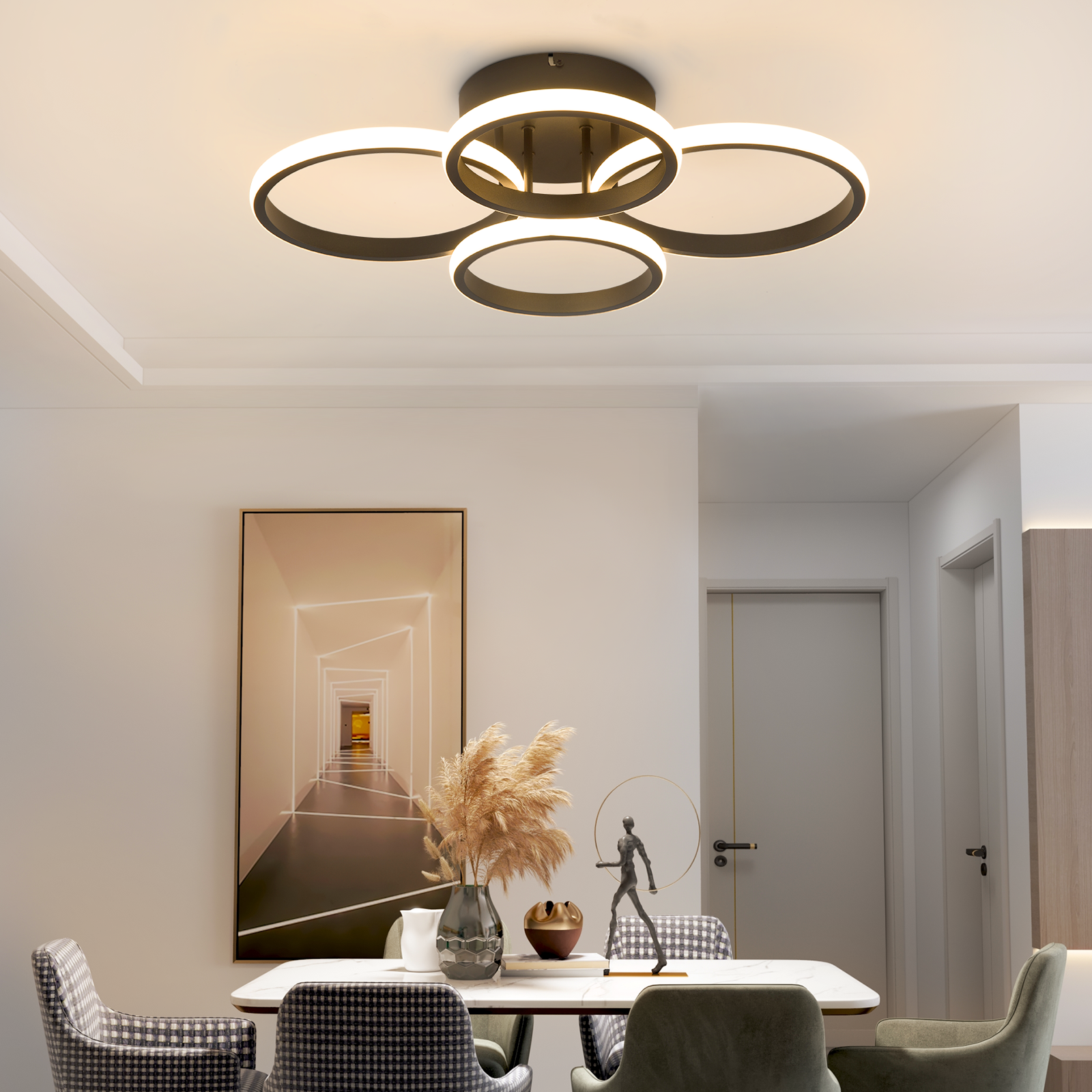 ZMH Lampada da soffitto plafoniera LED nera moderna 48W 55cm dimmerabile telecomando per camera letto cucina
