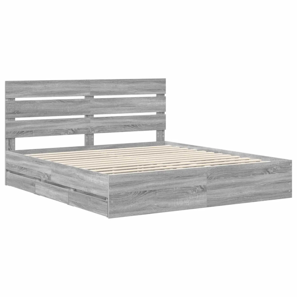 Struttura del letto con cassetto-Giroletto con contenitore-Rete del Letto Grigio Sonoma 200 x 200 cm 271674