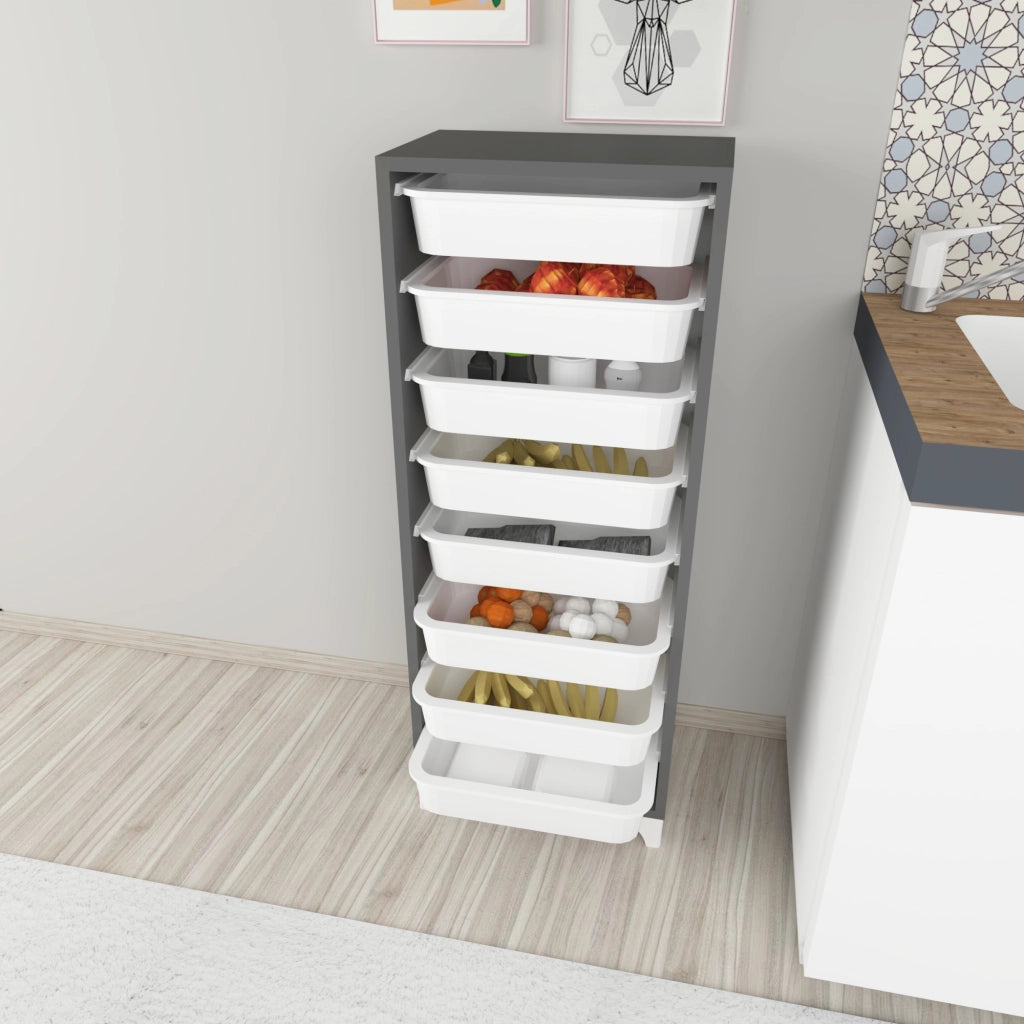 Cassettiera 'Lurøy' Organizzatore con 8 Cestini Estraibili - Mobile a Torre Contenitore - Antracite / Bianco [en.casa]