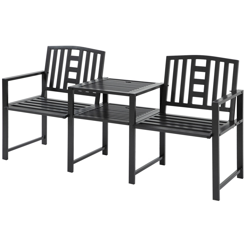 Panchina da Giardino con Tavolino 2 Posti ¨C zephmum ¨C Nero 165x56x85.5cm