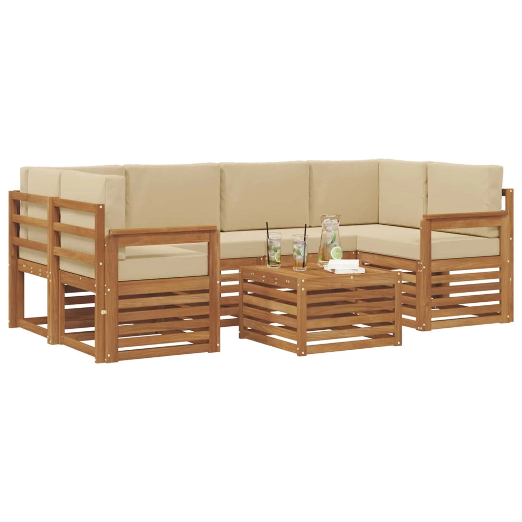Set di divani da esterno con cuscino 7 pcs Naturale e Beige 3374438