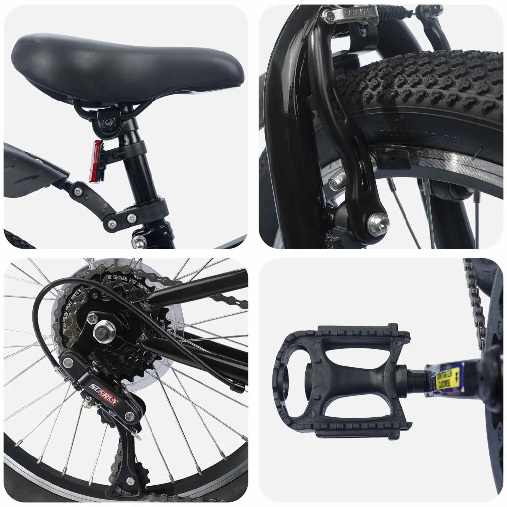 Bicicletta per Bambini 24 Pollici 6-Speed per 8-12 anni Nero