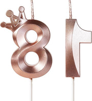 Candele per compleanni numeri 18 con corona 3D rosé oro 5 cm - decorazione per torta compleanno, matrimonio, anniversario