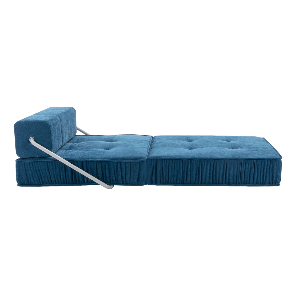 Divano letto modulare con schiuma ad alta densità e base a molle, seduta versatile in chenille blu per soggiorno