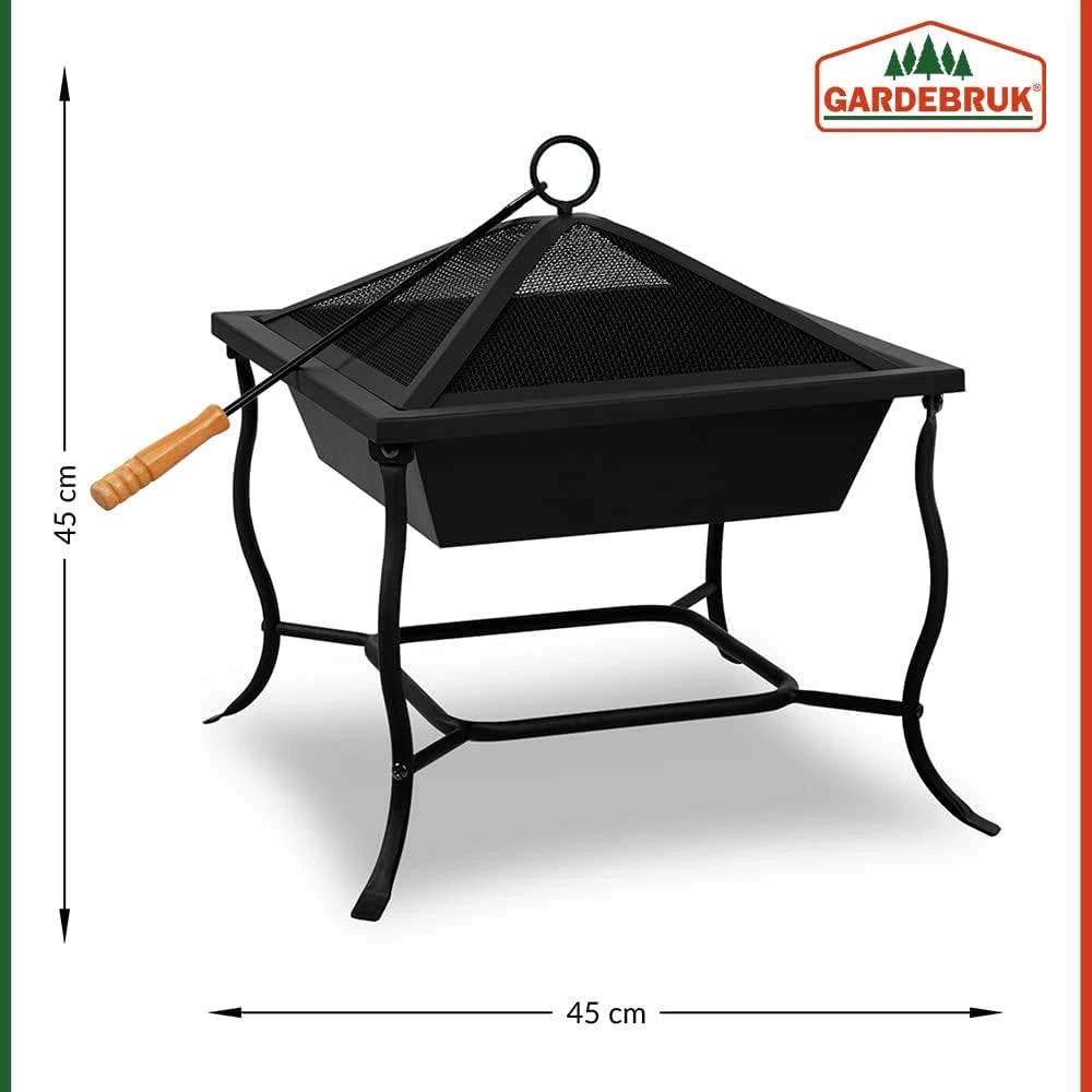 Deuba Braciere da Esterno Quadrato 45x45cm Parascintille Attizzatoio Ciotola da Fuoco Bracieri