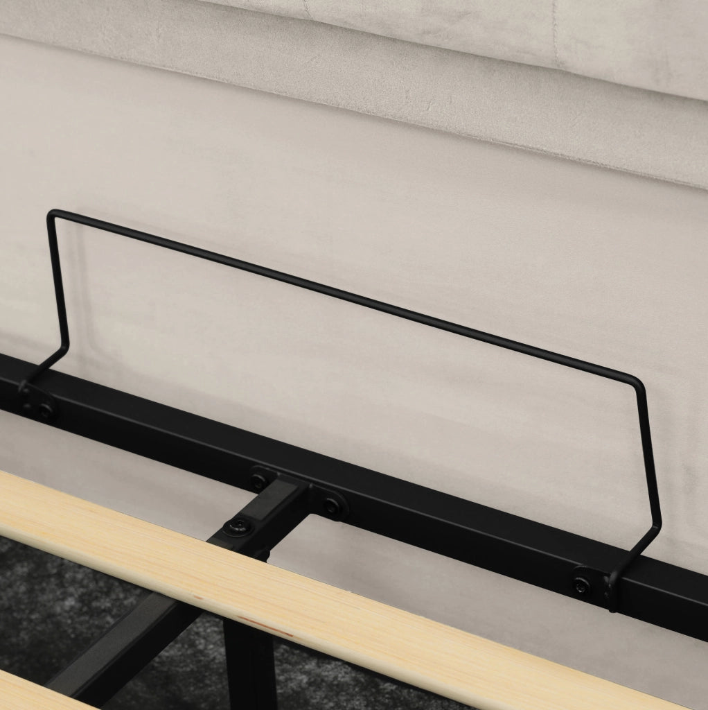 Letto matrimoniale imbottito 160x200 cm in velluto beige con LED; contenitore e USB Type-C
