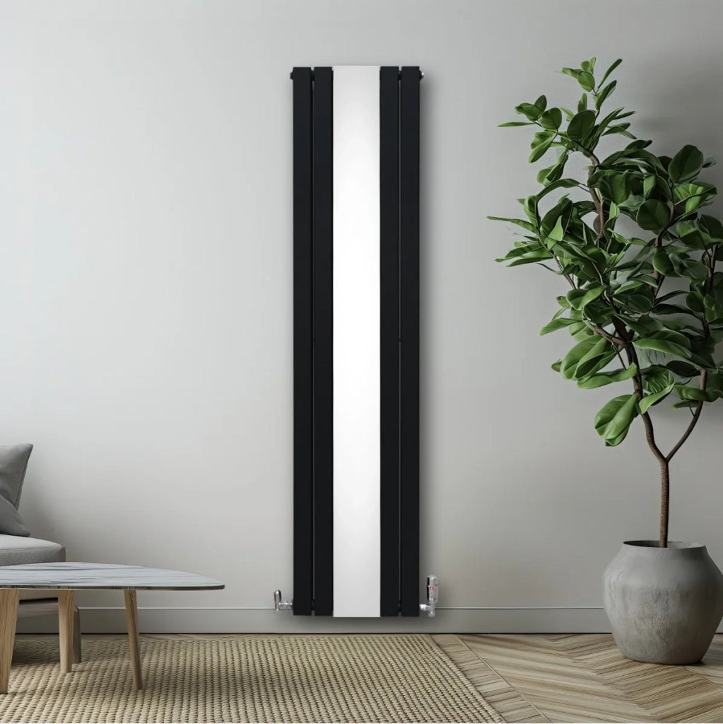 Radiatore a Specchio a Doppia Colonna Verticale Nero 1800mm x 425mm