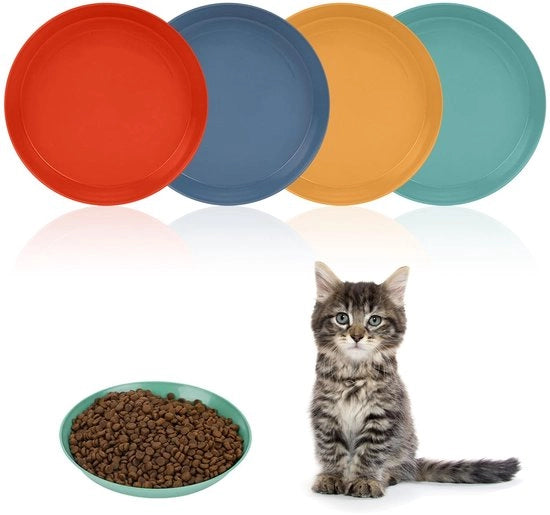 Piatto per cibo per gatti 4 pezzi - Piatto per cibo piatto - Adatto per gatti/cuccioli - Duraturo/Robusto - Senza odore/Nessun pericolo - Vari colori