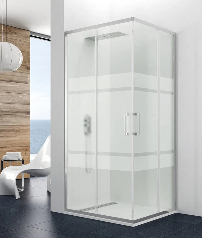 Box doccia angolare PRESTIGE 150x80 cm (144-147/77-80) cromo lucido vetro Frost Plus
