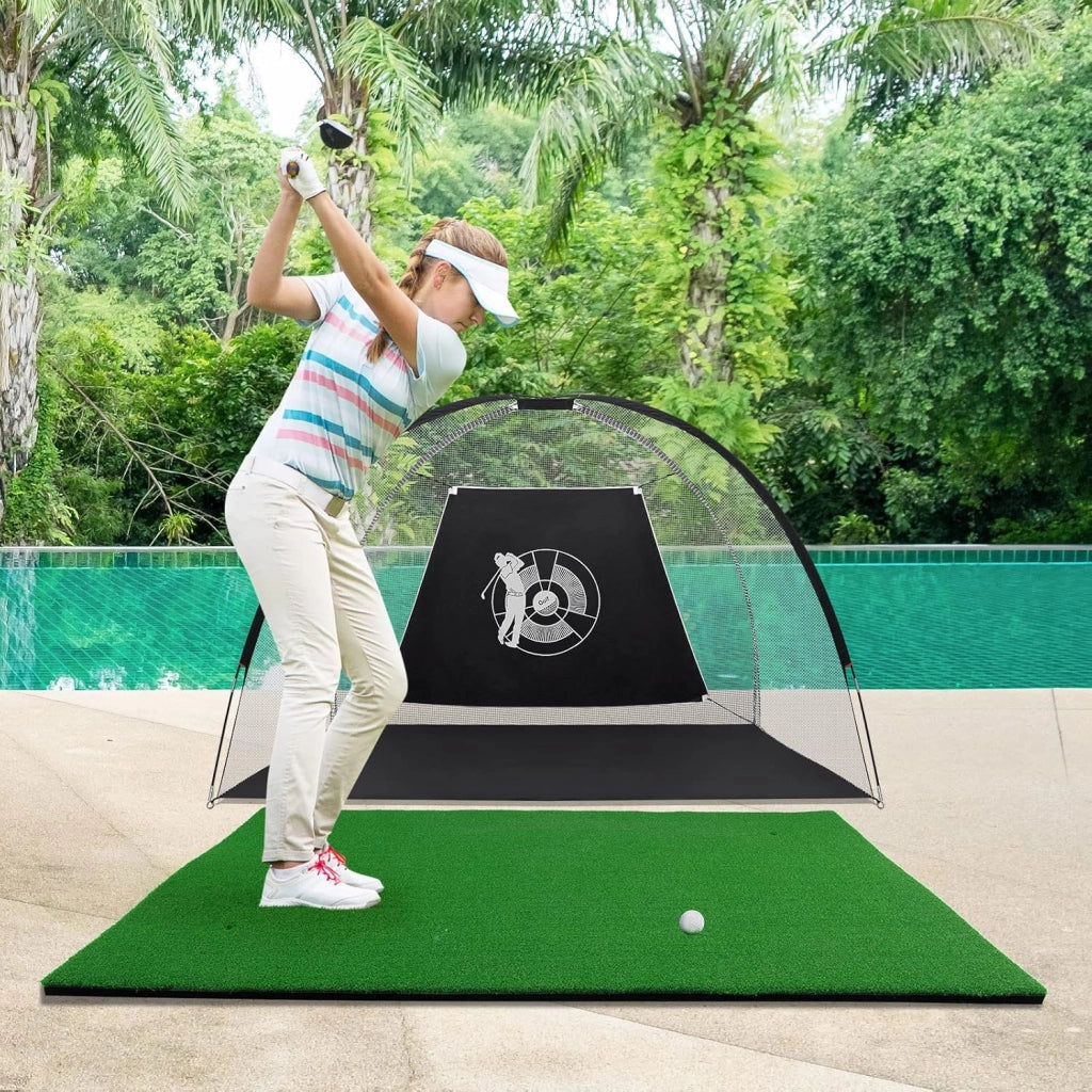 Tappetino da Golf Pratica 150 x 100 x 2,7 CM, Tappetino per Allenamento Golf con Erba Sintetica e 2 Fori, 3 Tee, Putting Mat Green per Uso Interno ed Esterno