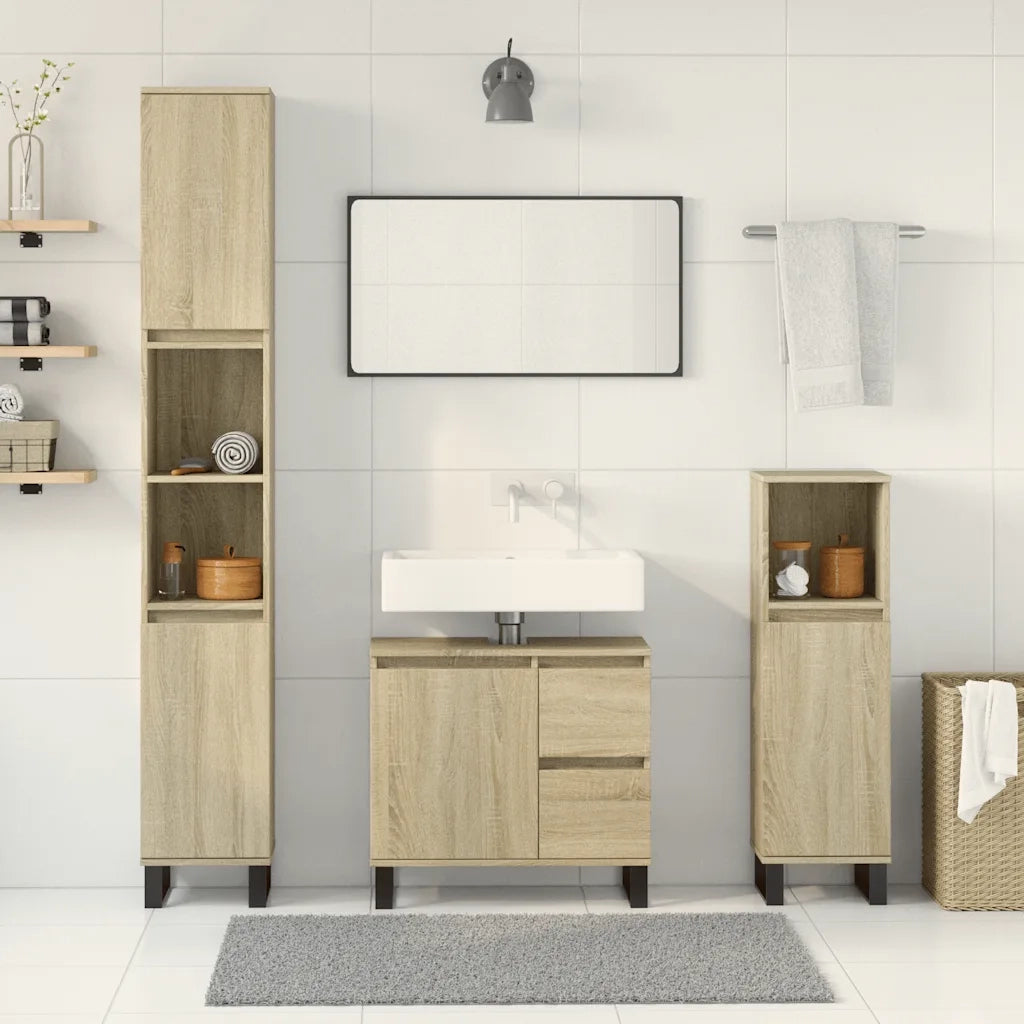 Set Mobili da Bagno 3 pz Rovere Sonoma in Legno Multistrato 3307678