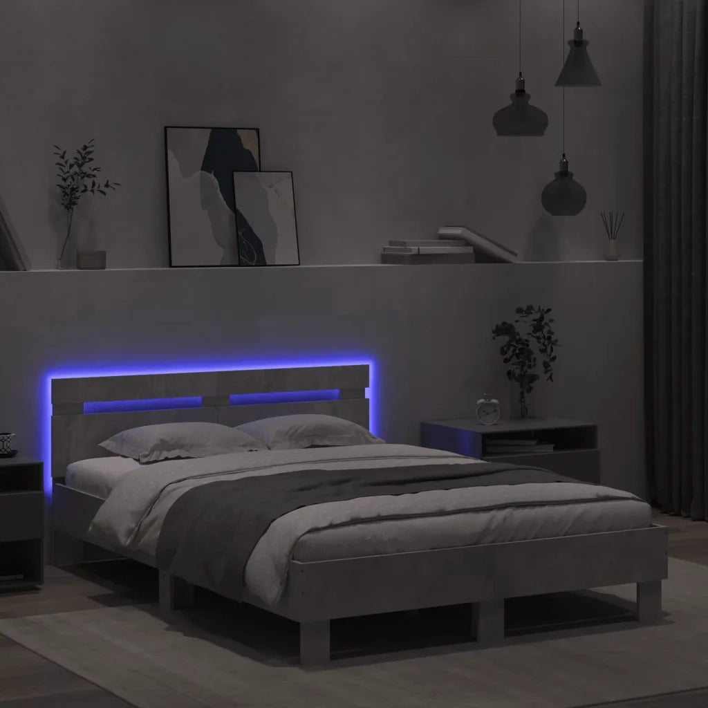 Giroletto con Testiera e LED Grigio Cemento 120x190 cm