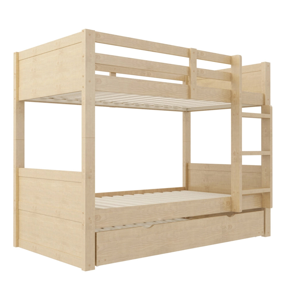 Letto a castello 90x200 cm con letto estraibile e sponde di sicurezza in legno colore naturale