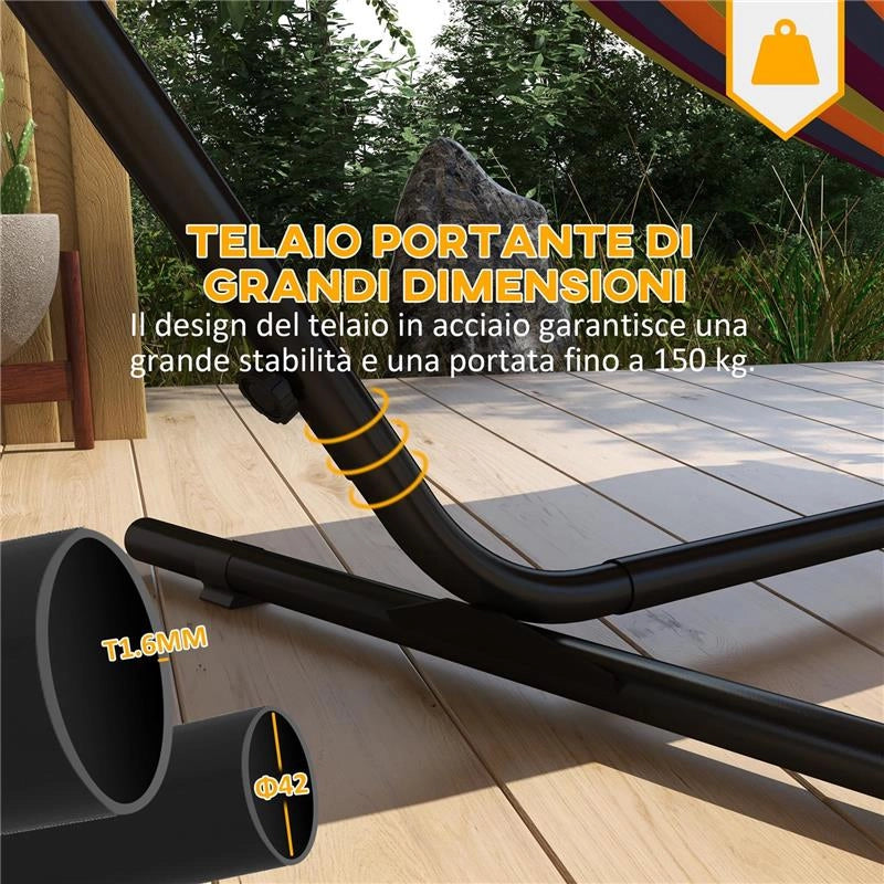 SUPPORTO PER AMACA IN ACCIAIO CON TAVOLINO INTEGRATO E CARICO MASSIMO 150KG, NERO