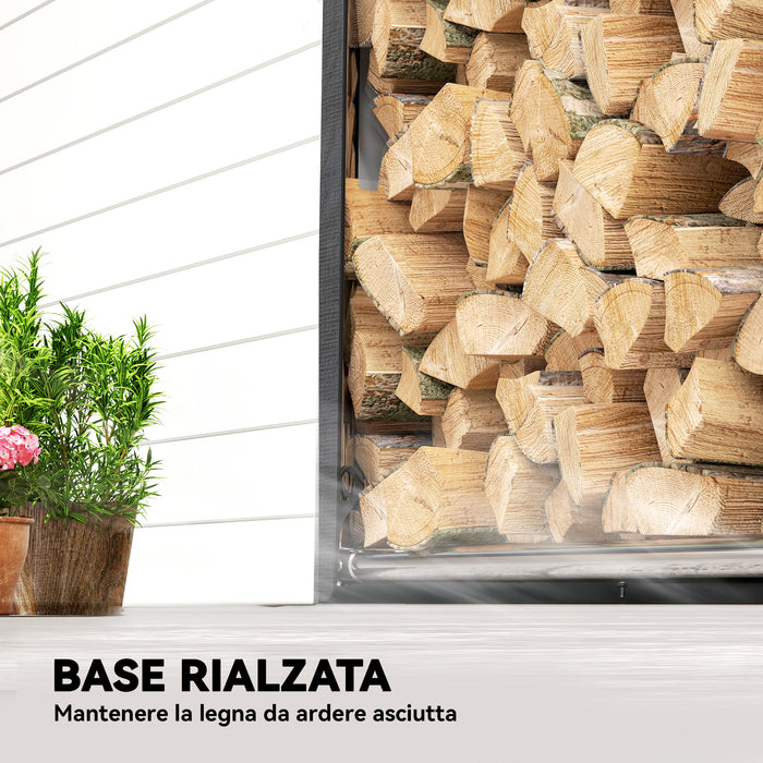 Portalegna da Esterno 100x60x110 cm in Acciaio Rinforzato con Copertura Impermeabile Nero