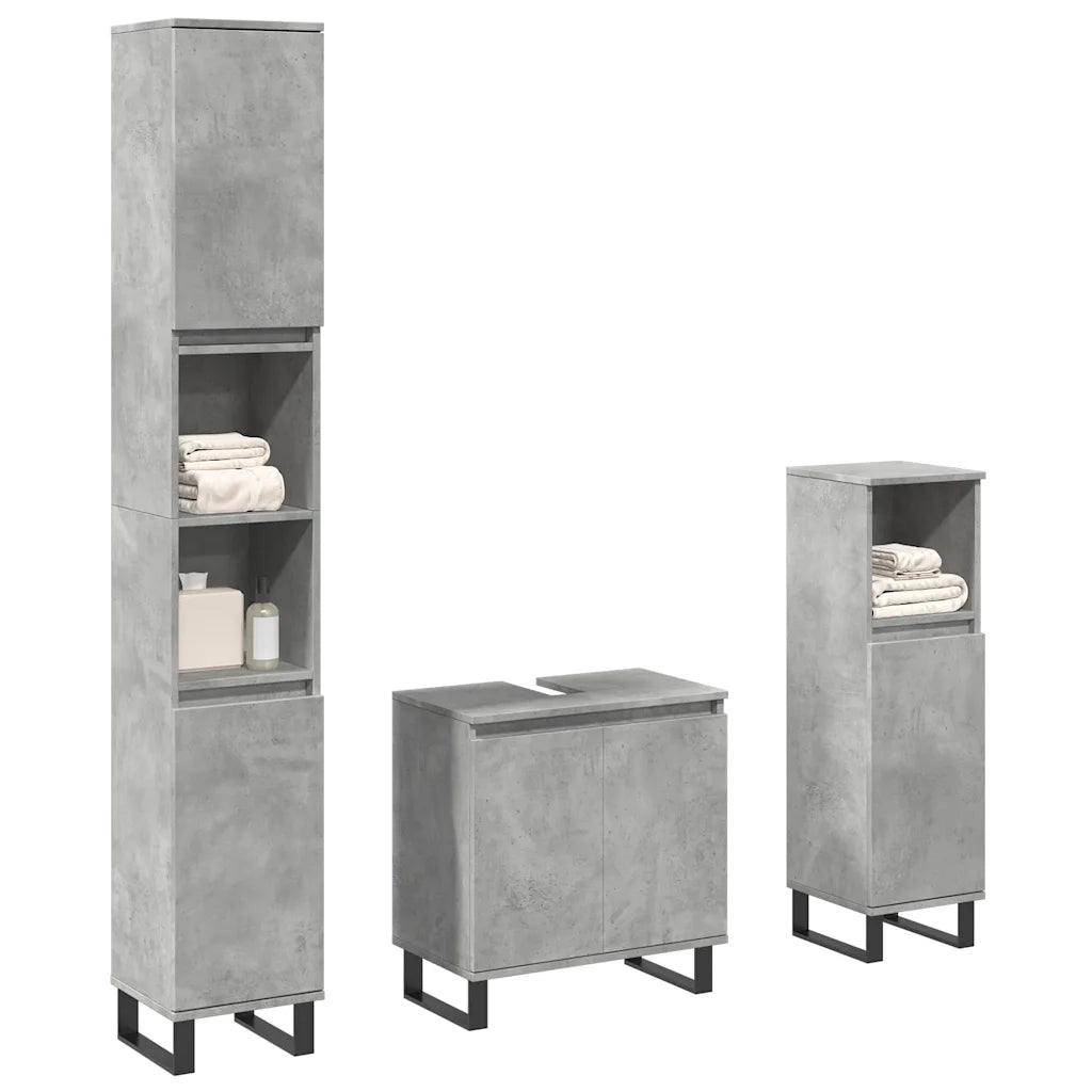 Set Mobili da Bagno 3 pz Grigio Cemento in Legno Multistrato 3324954