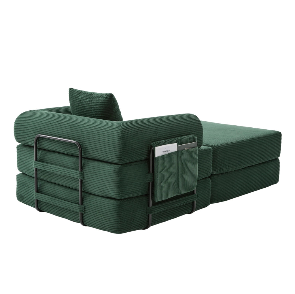 Divano modulare in velluto a coste color smeraldo con pouf; 112 x 190 x 67 cm