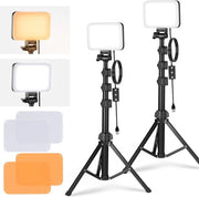 Pannello di Illuminazione Video LED Kit 2 pezzi a Doppia Colorazione Regolabile con Piedini e Filtri 3200K ~ 5600K CRI 95 750lux per Fotografia Video Ripresa Streaming in diretta