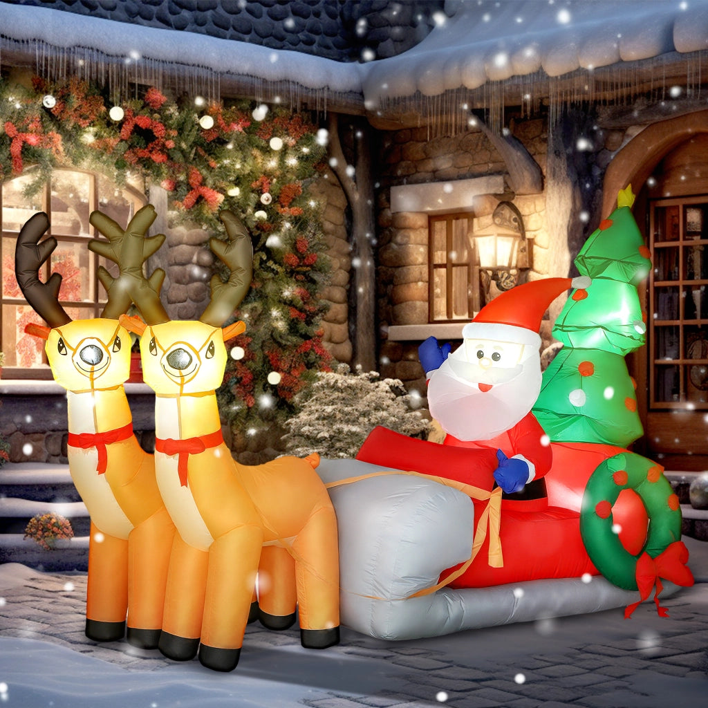 Babbo Natale Gonfiabile con Slitta e Renne ¨C Xylo ¨C 216x90x150 cm con Luci LED