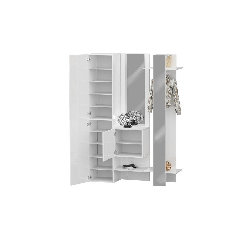Mobile da ingresso con specchio armadietto e appendiabiti 140x35x191cm - PHOENIX