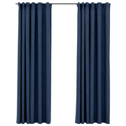 Tende Oscuranti | Tende Blackout con Ganci Effetto Lino 2 pz Blu 140x245 cm