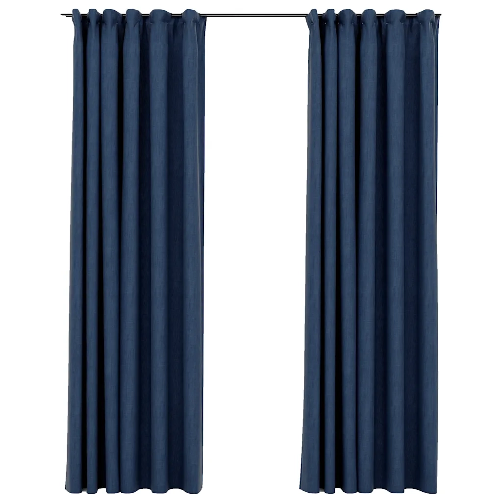 Tende Oscuranti | Tende Blackout con Ganci Effetto Lino 2 pz Blu 140x245 cm