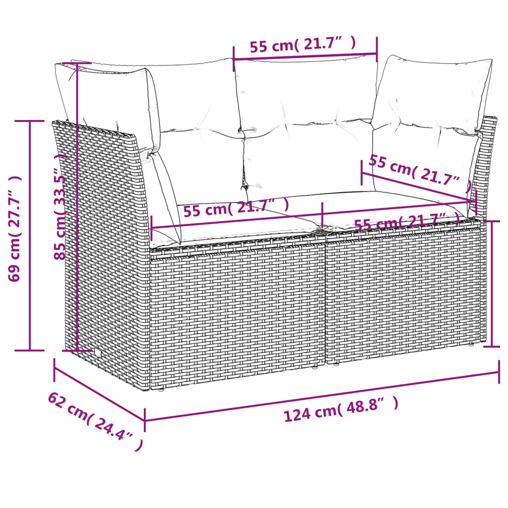 | Divano da giardino | Grigio 124 x 62 x 69cm polyrattan 366149