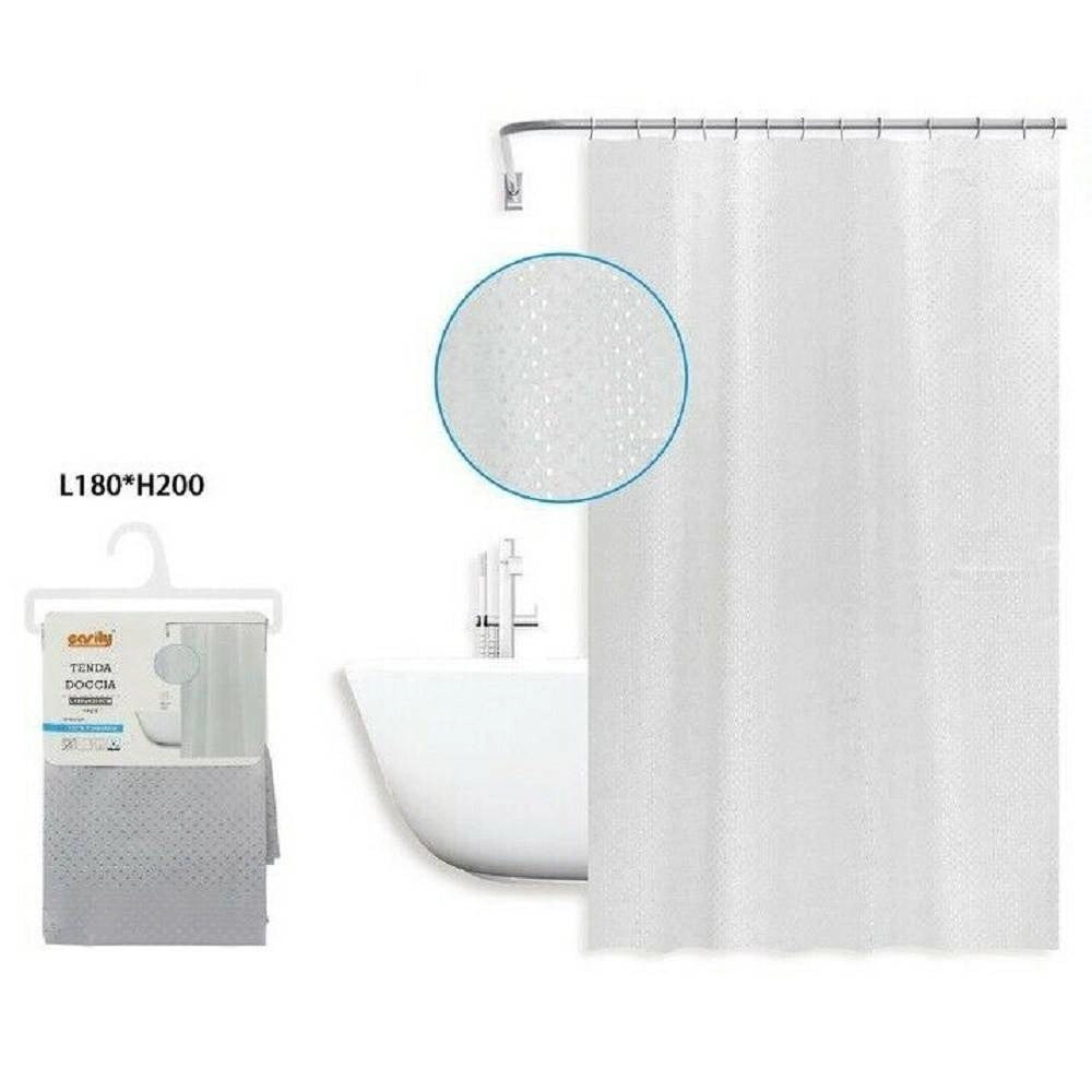 Trade Shop - Tenda Doccia Antimuffa Impermeabile 180x200 Cm Anelli Grigia Texture Rombi 59821 -