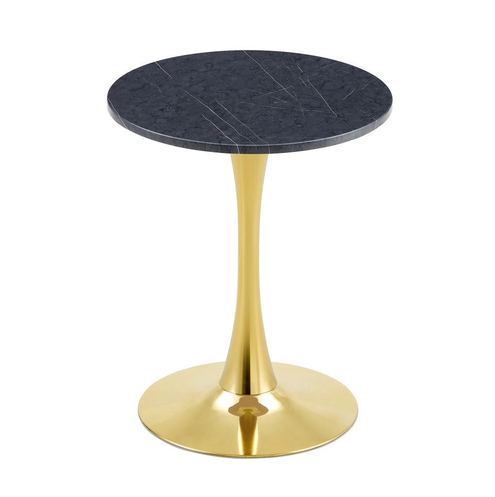 Tavolo rotondo da pranzo 60 cm in MDF e metallo; nero marmorizzato e oro
