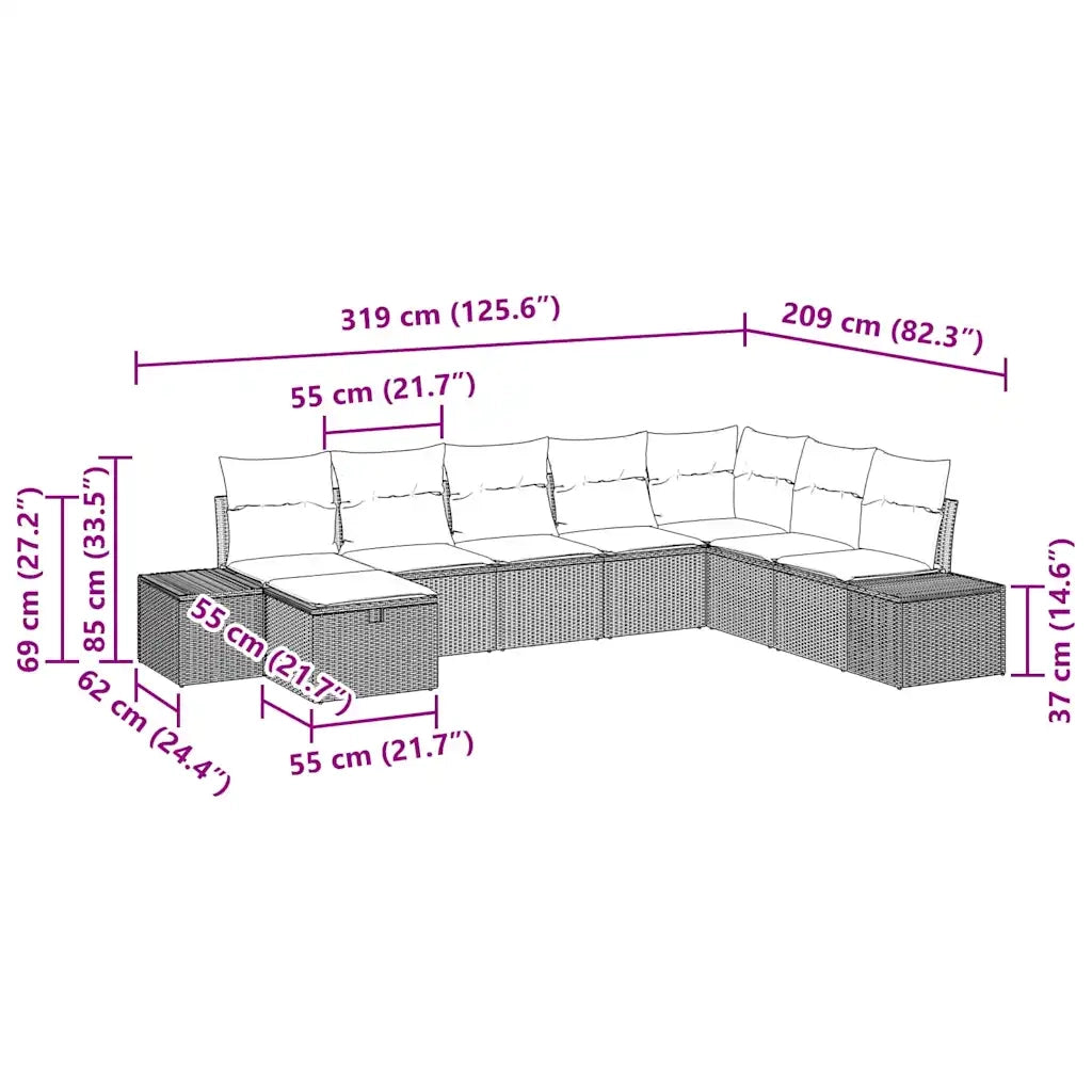Set Divano da Giardino 8 pcs Grigio chiaro polyrattan 3359431