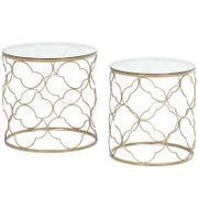Set di 2 Tavolini da Salotto Impilabili Art Deco in Metallo con Piano in Vetro, Oro