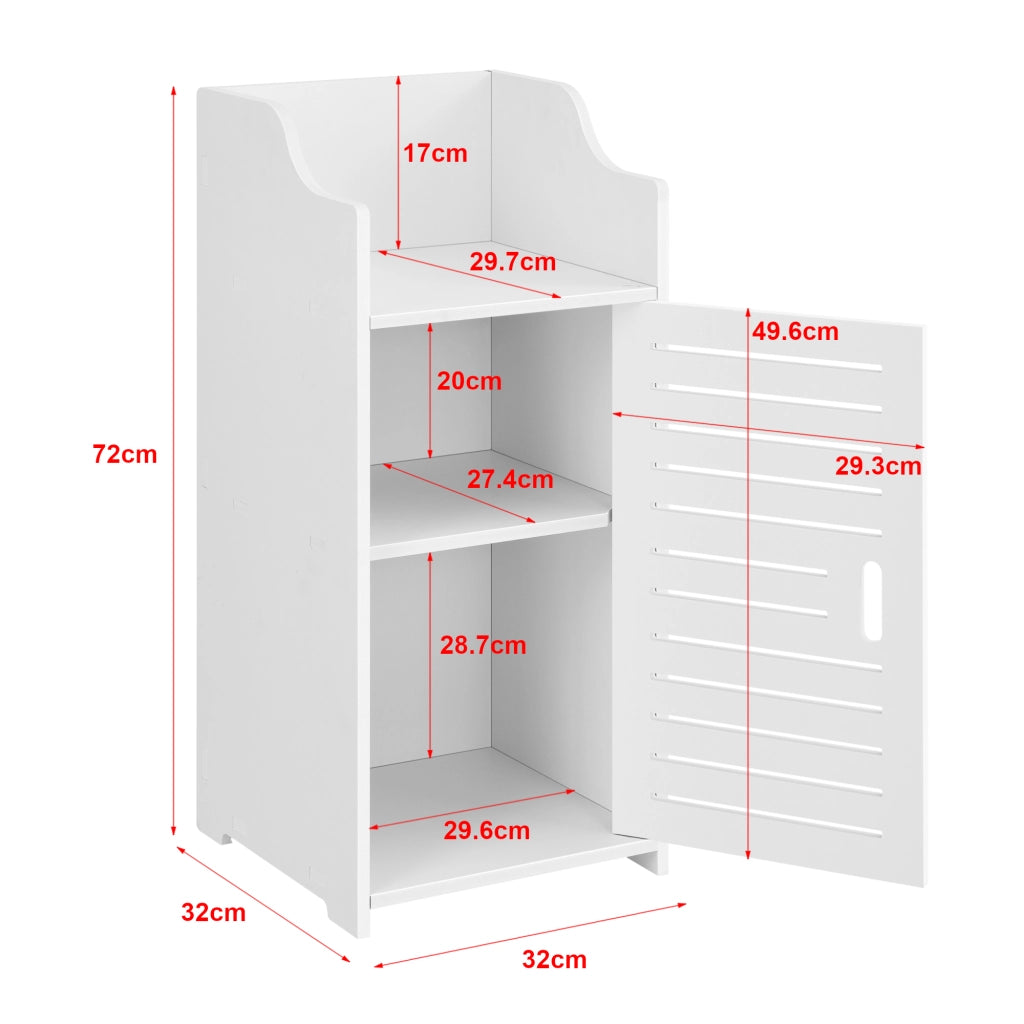 Armadietto da Bagno a Terra con Anta e Ripiani 72 x 32 x 32 cm Mobiletto da Stoccaggio Armadio da Bagno con Sportello di Design - Bianco