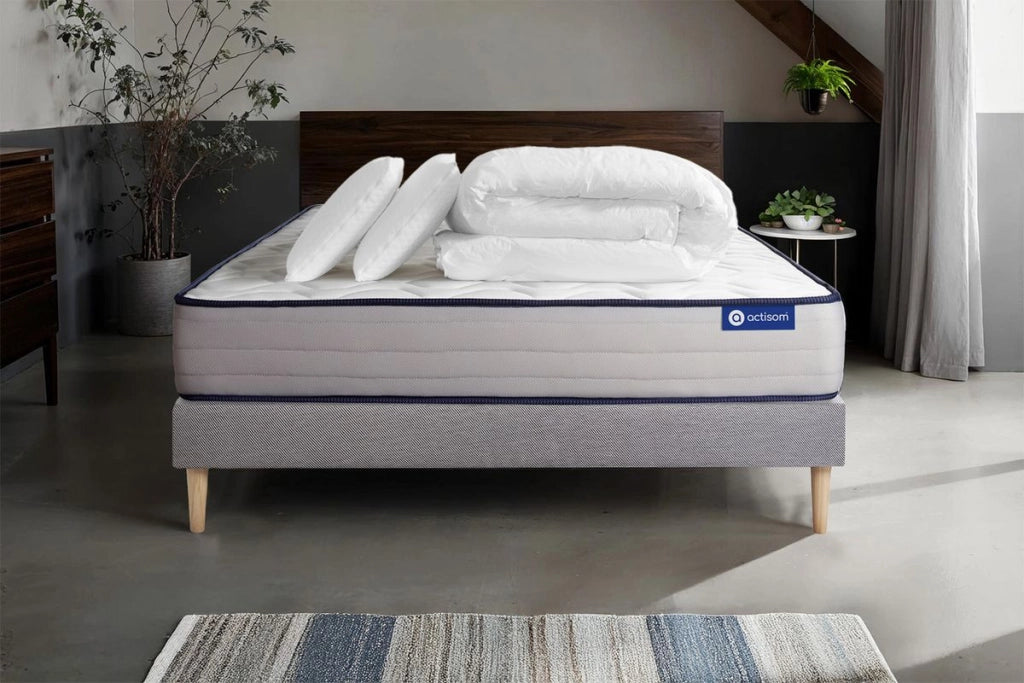 Pacchetto letto completo - Materasso 140x200cm + Box spring con doghe (kit) + 2 cuscini + Piumino - Actimemo Form