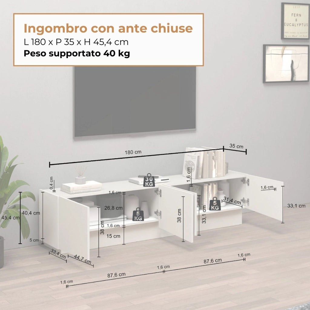 WHOUS Mobile porta TV Vela con 4 ante colore cashmere 180x35x45,4 cm