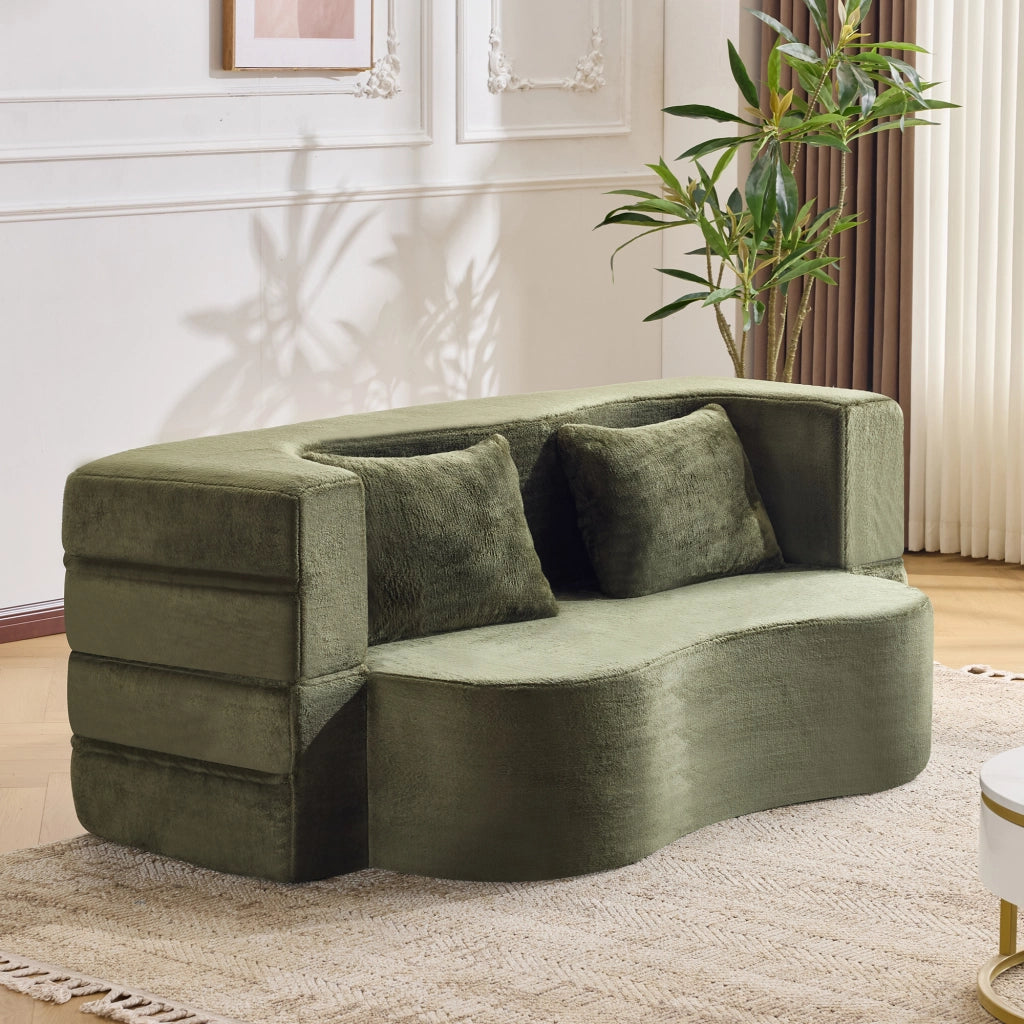 Divano letto due posti - Zephmum - Fodera in cotone - Verde - Pieghevole senza montaggio