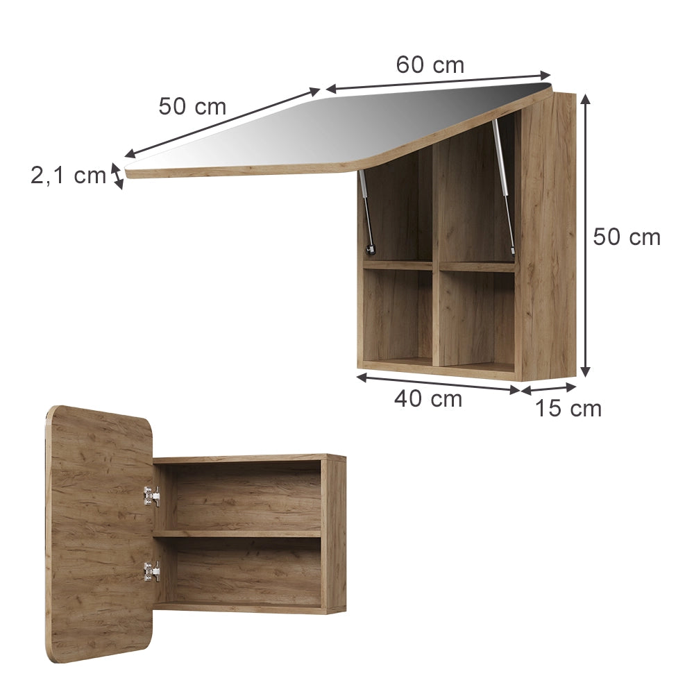 Vicco Specchio contenitore bagno Quercia dorata 60 x 50 cm con ripiani