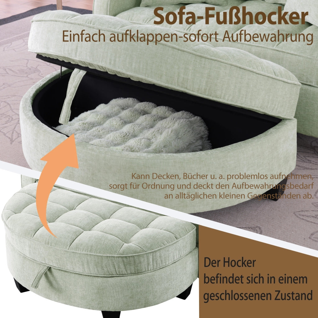Divano letto convertibile con pouf contenitore; tessuto traspirante; eucalipto ciano 132 Ã— 129 Ã— 93 cm