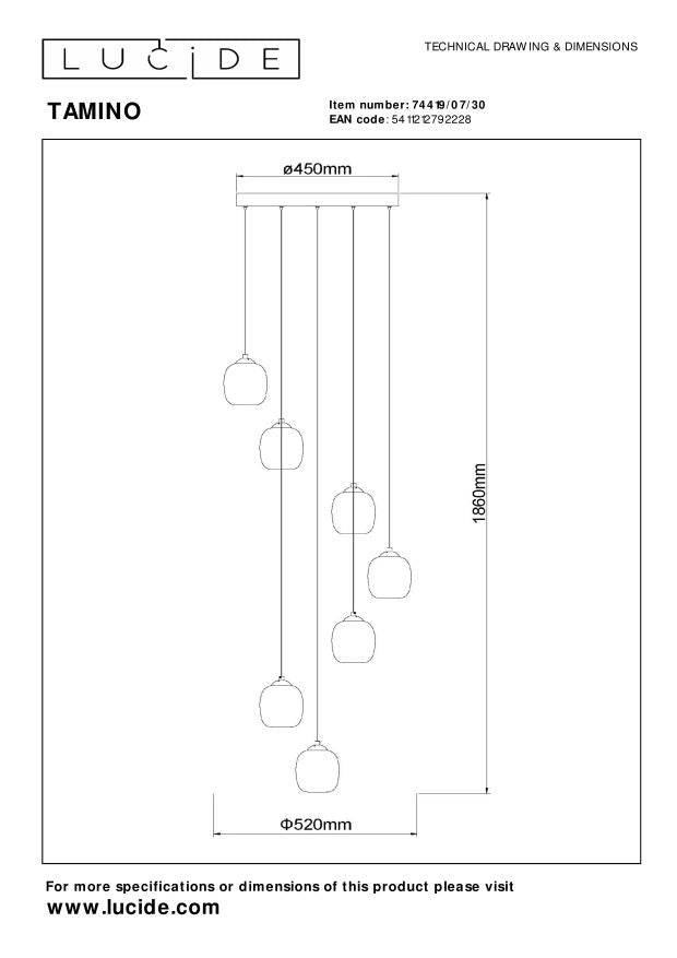 Lampadario Tamino Lucide glamour nero 7 luci LED 3000K