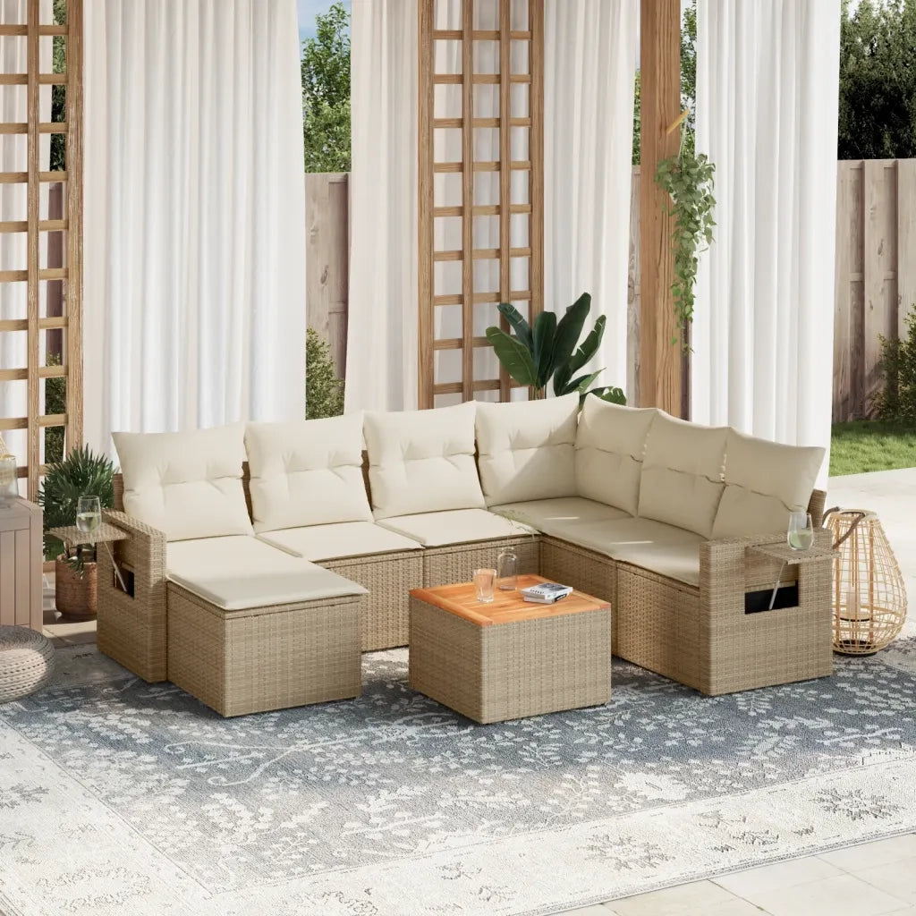 Set Divano da Giardino 8 pz con Cuscini Beige in Polyrattan 3257010
