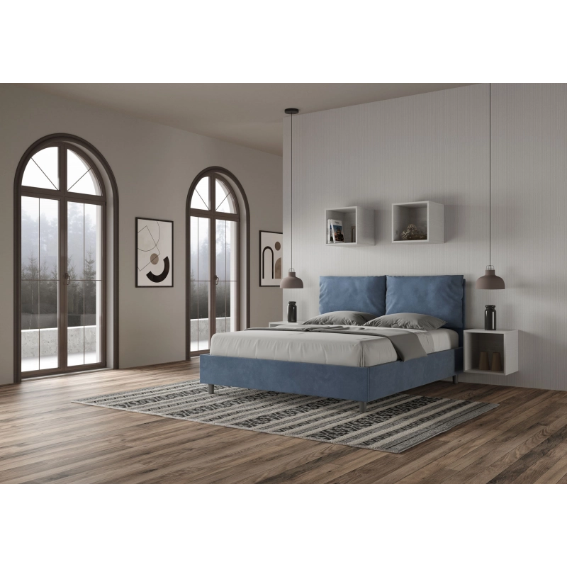 Letto imbottito Matrimoniale 160x210 cm Antea - Con rete,Microfibra,Blu
