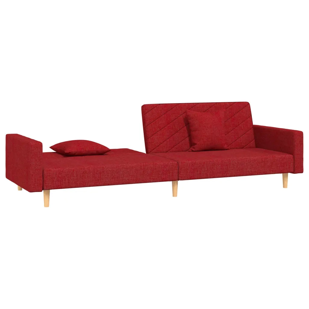 Divano Letto a 2 Posti con 2 Cuscini Rosso Vino in Tessuto 375907