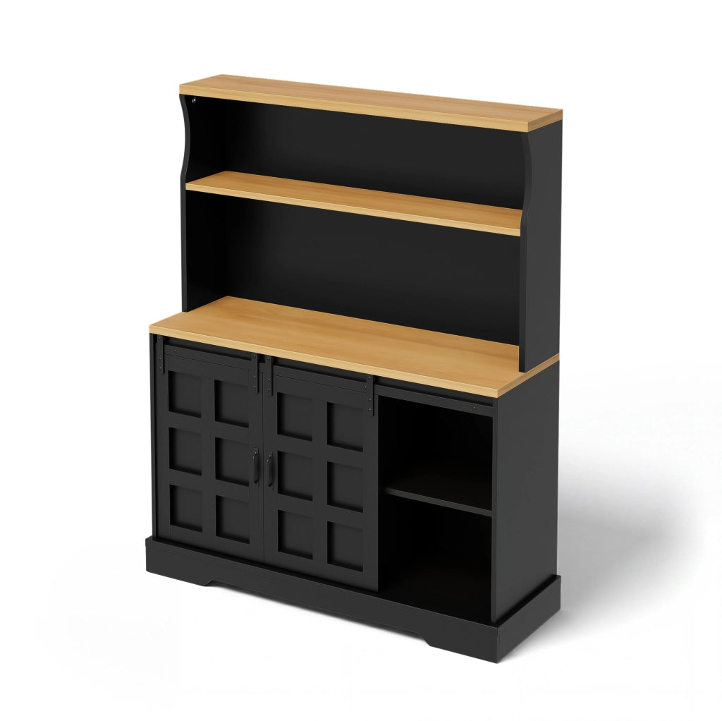 Mobile da cucina 120x40x150 cm con LED RGB; 4 cassetti; ante scorrevoli in MDF nero