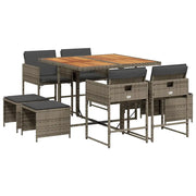 Set da Pranzo da Giardino 9 pz | Set Salotto da Giardino con Cuscini in Polyrattan Grigio