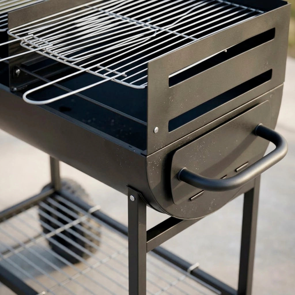 Barbecue In Acciaio Resistente Con Ruote E Ripiano Portaoggetti Alimentazione A Carbone 90 x 45 x 96 Cm Nero