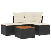 Set Divani da Giardino 5 pz | Set Salotto da Giardino con Cuscini in Polyrattan Nero