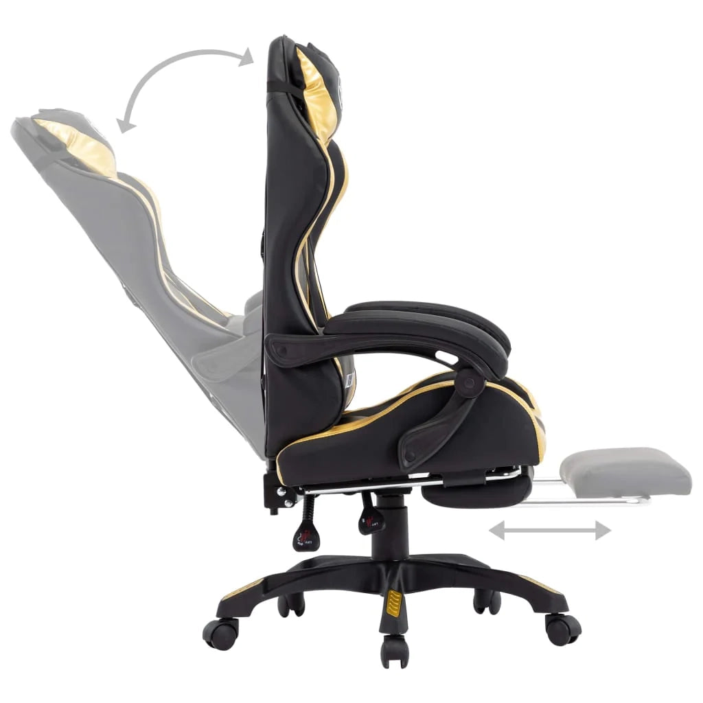 Sedia girevole da ufficio/studio per computer videogiochi con poggiapiedi. Oro e similpelle oro. 02_0024218